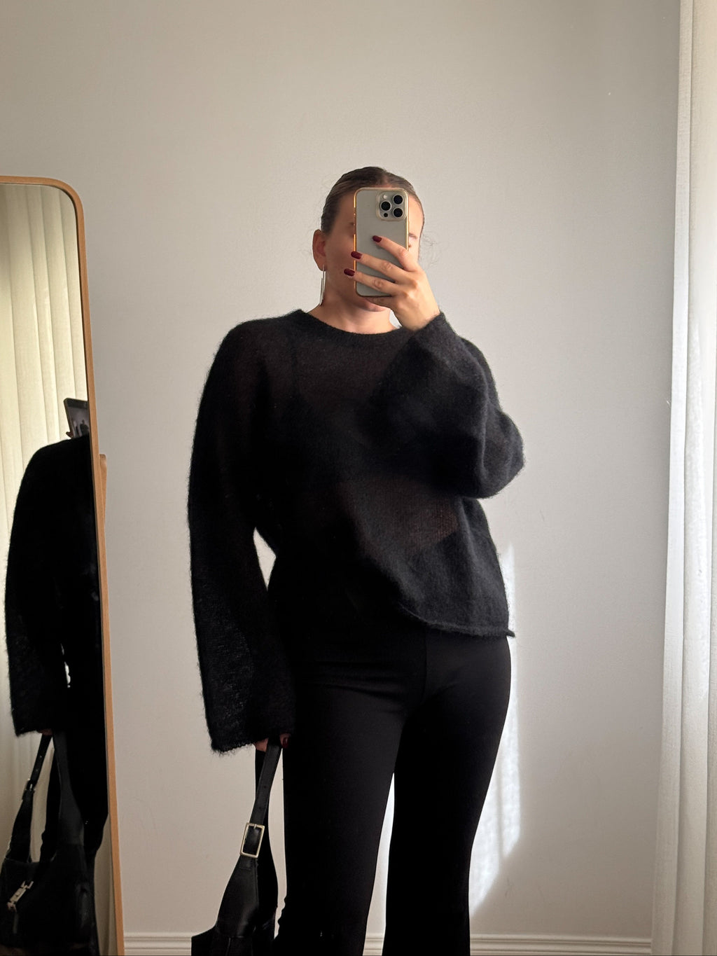Maglione kid mohair con maniche svasate - Black