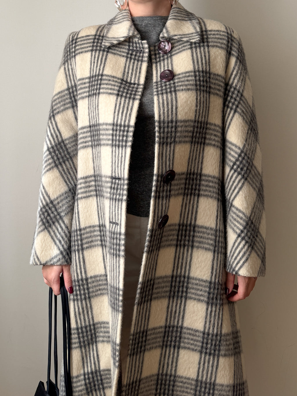 Cappotto check in lana vergine e alpaca