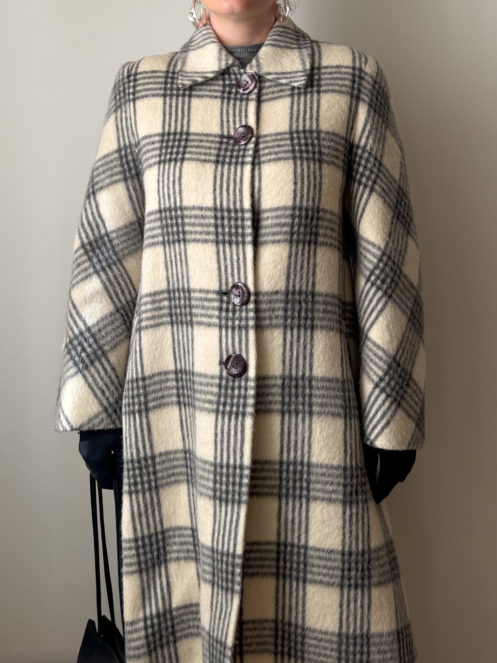 Cappotto check in lana vergine e alpaca