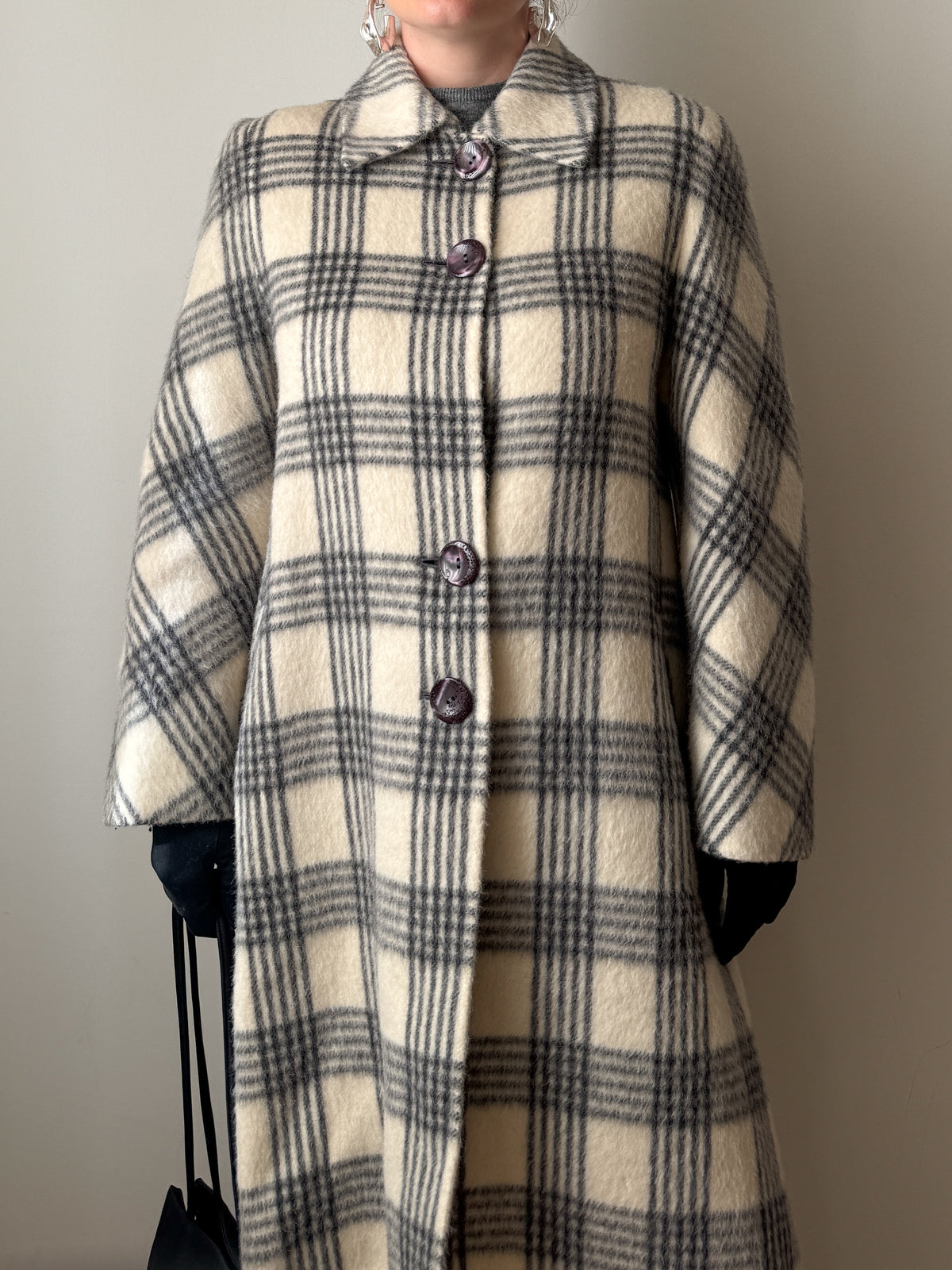 Cappotto check in lana vergine e alpaca