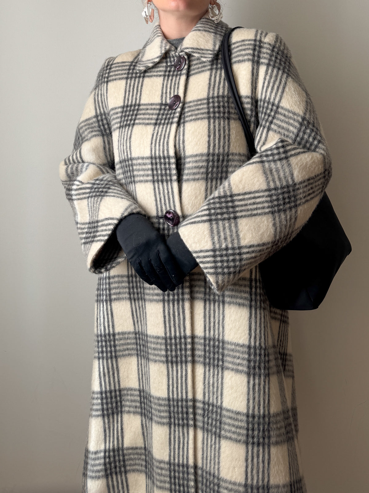 Cappotto check in lana vergine e alpaca