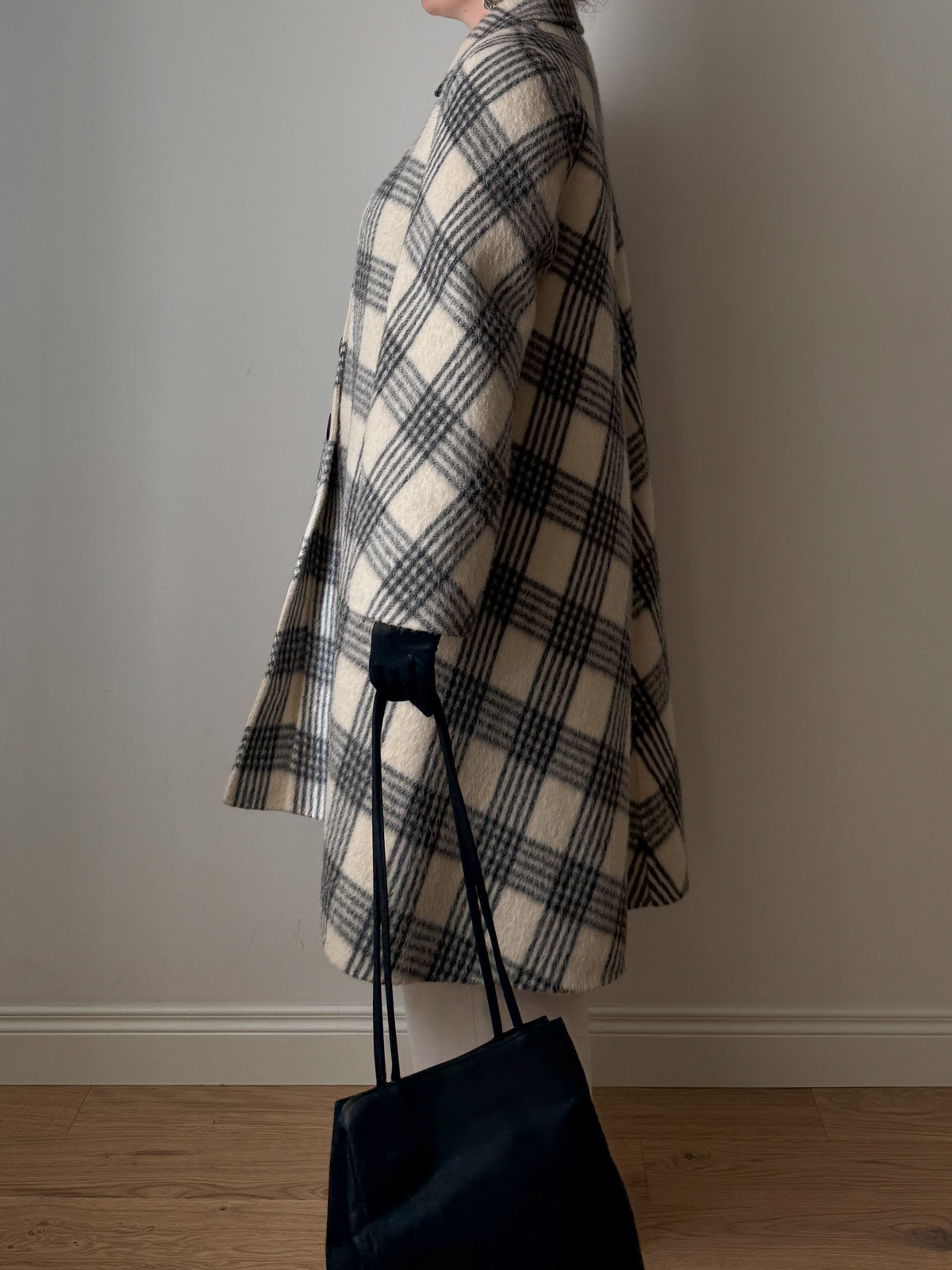 Cappotto check in lana vergine e alpaca