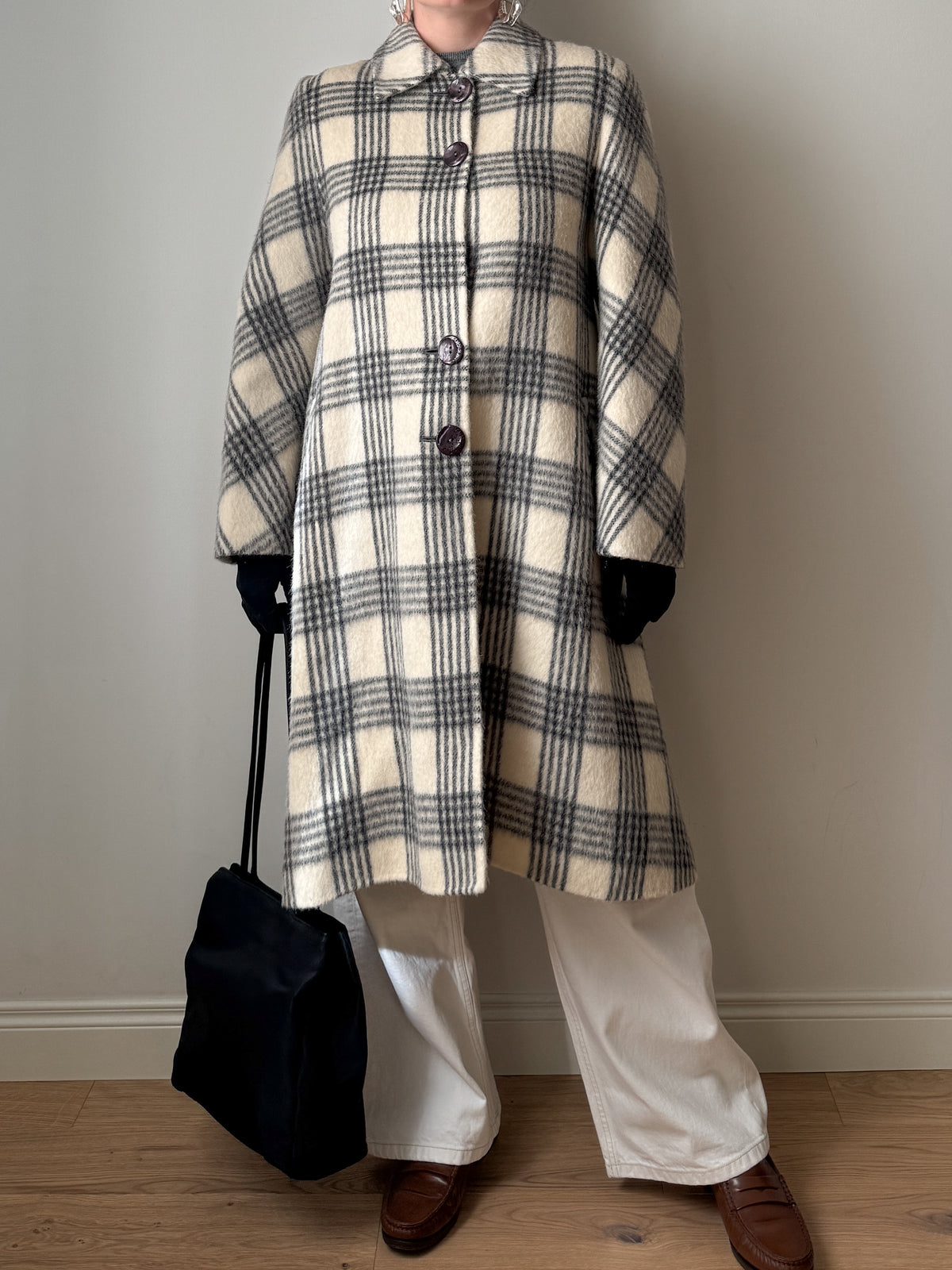 Cappotto check in lana vergine e alpaca