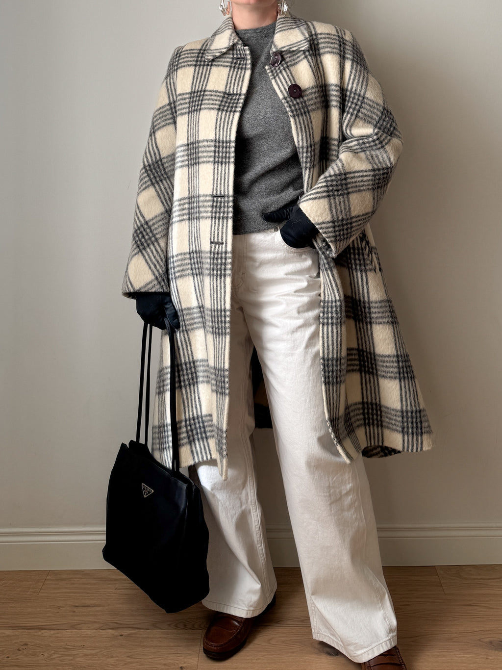 Cappotto check in lana vergine e alpaca
