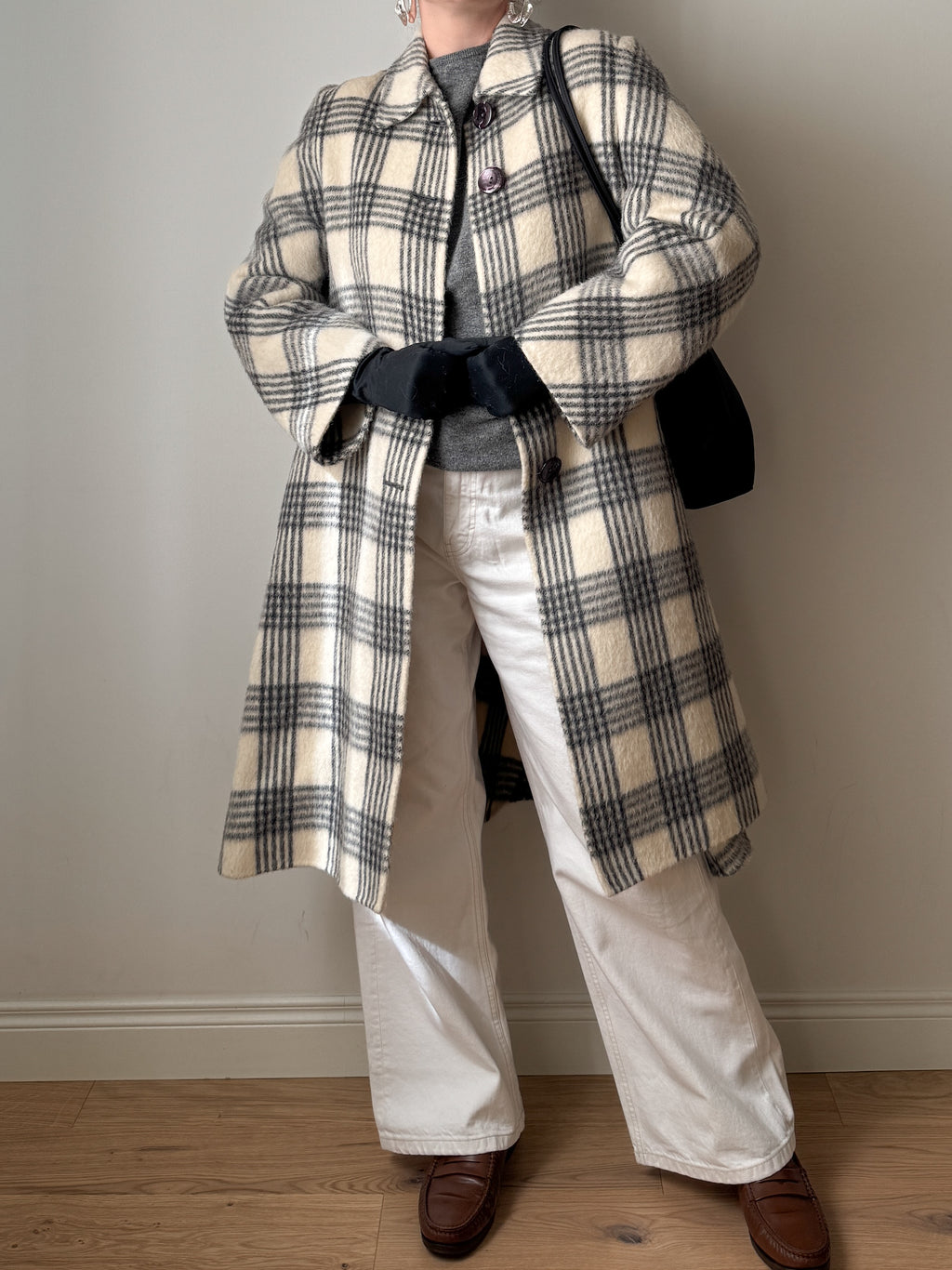 Cappotto check in lana vergine e alpaca