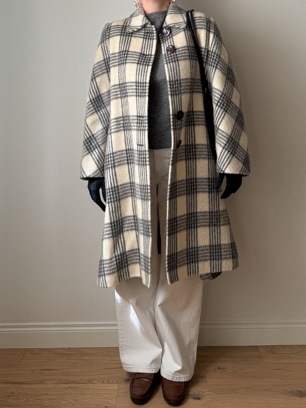 Cappotto check in lana vergine e alpaca