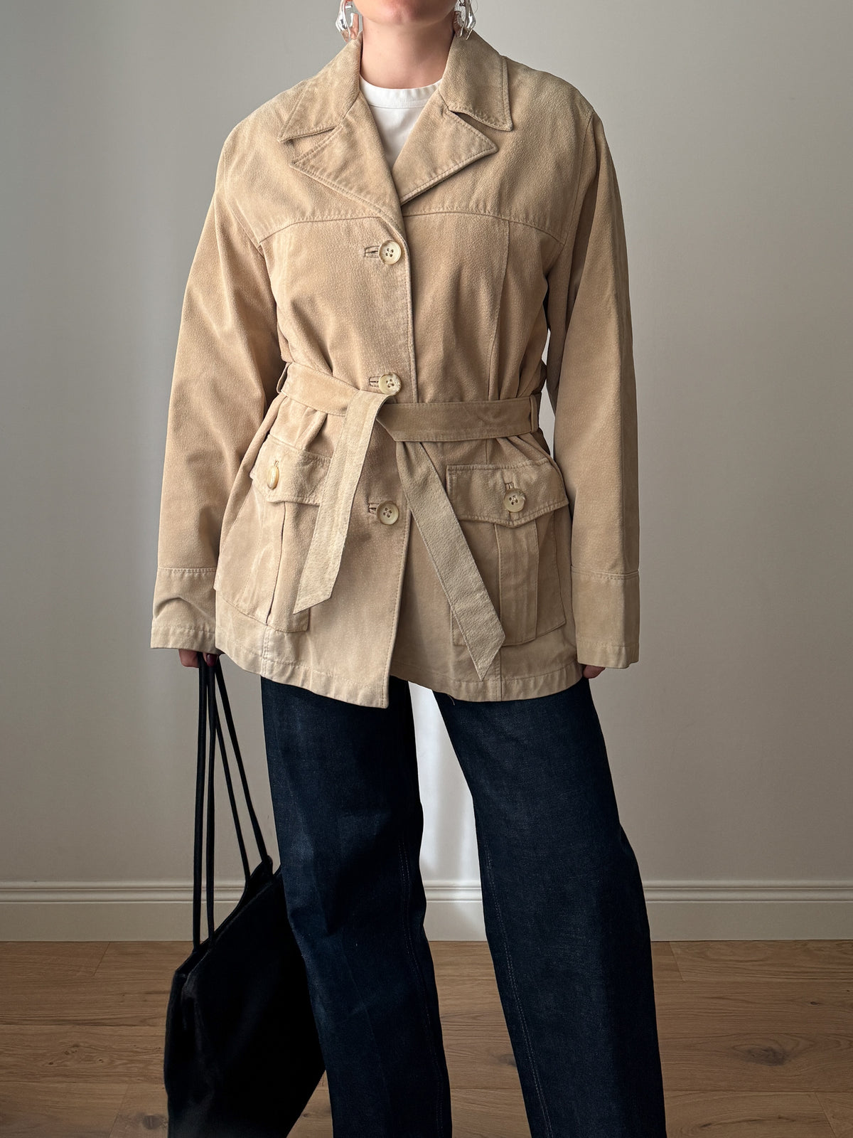 Giacca in pelle scamosciata beige