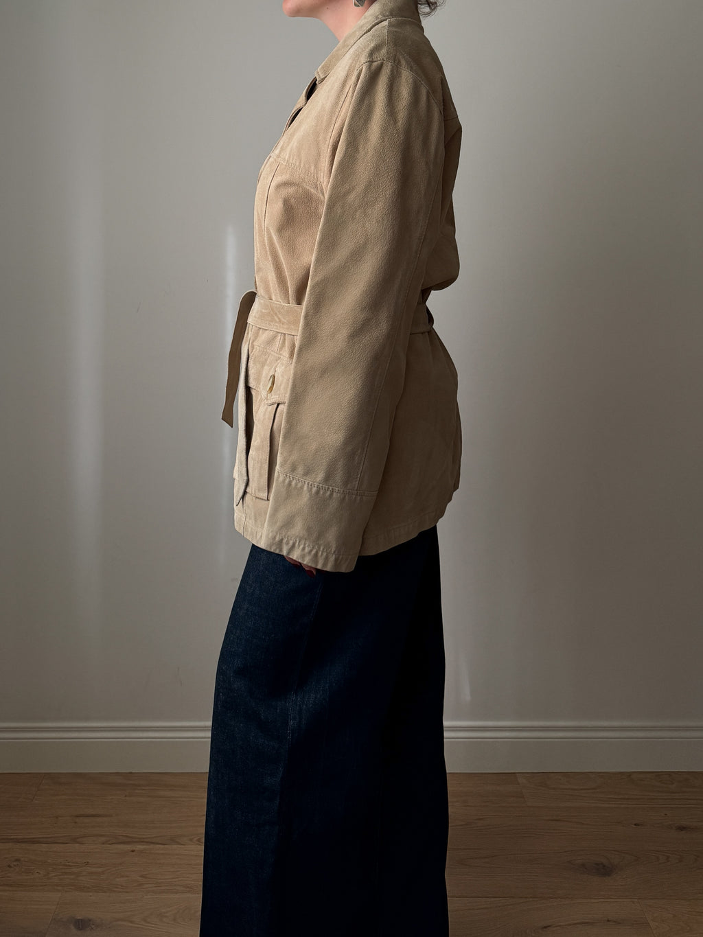 Giacca in pelle scamosciata beige