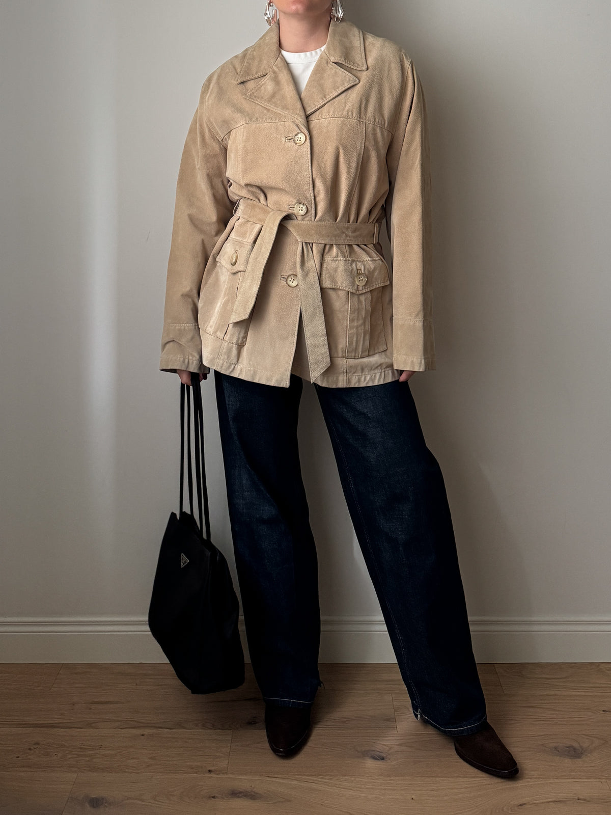 Giacca in pelle scamosciata beige
