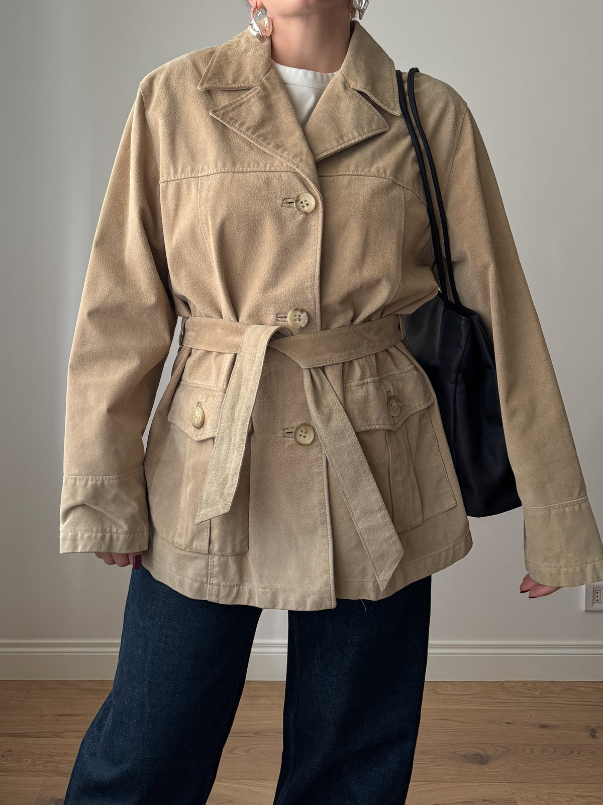 Giacca in pelle scamosciata beige