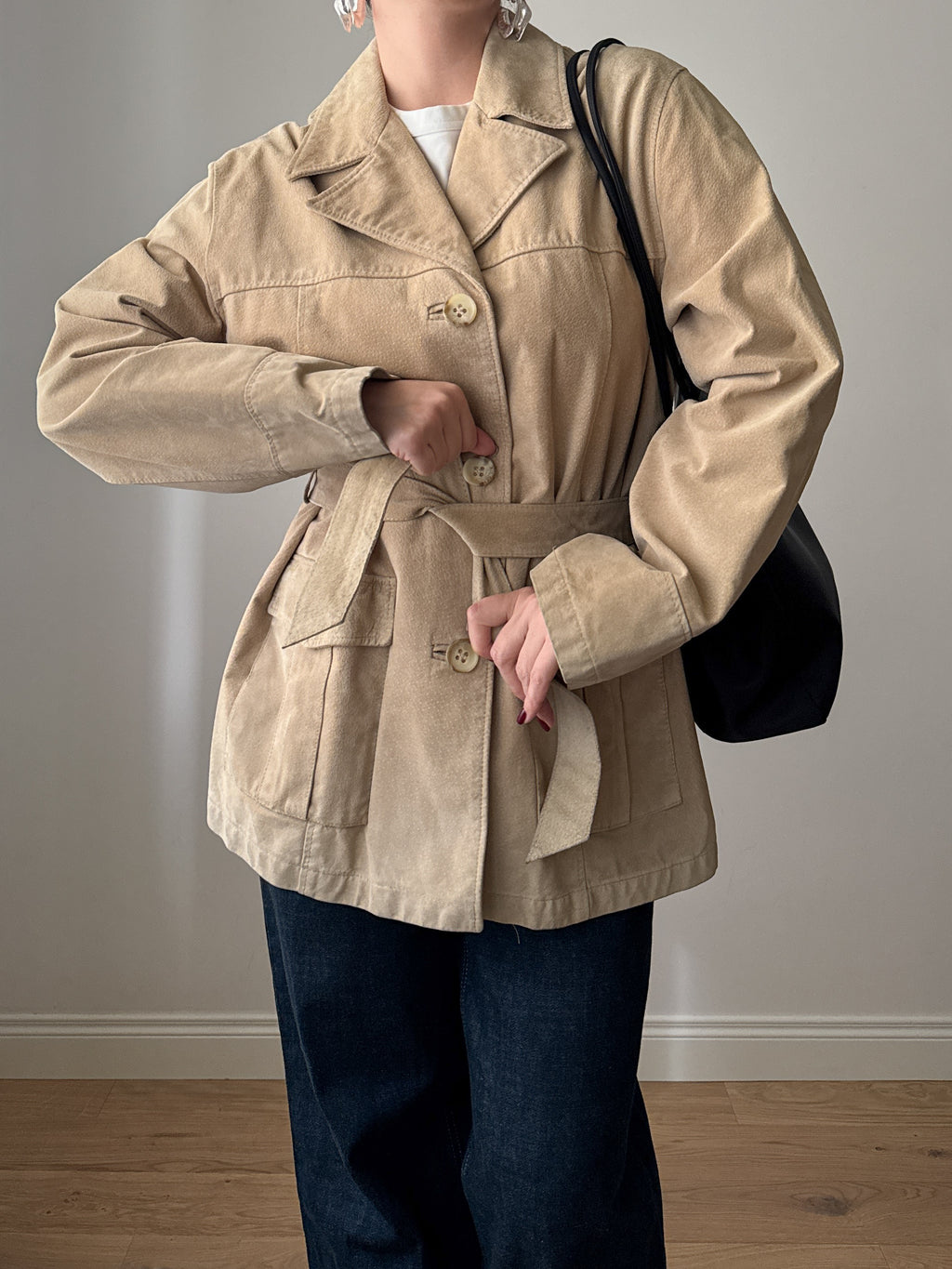Giacca in pelle scamosciata beige