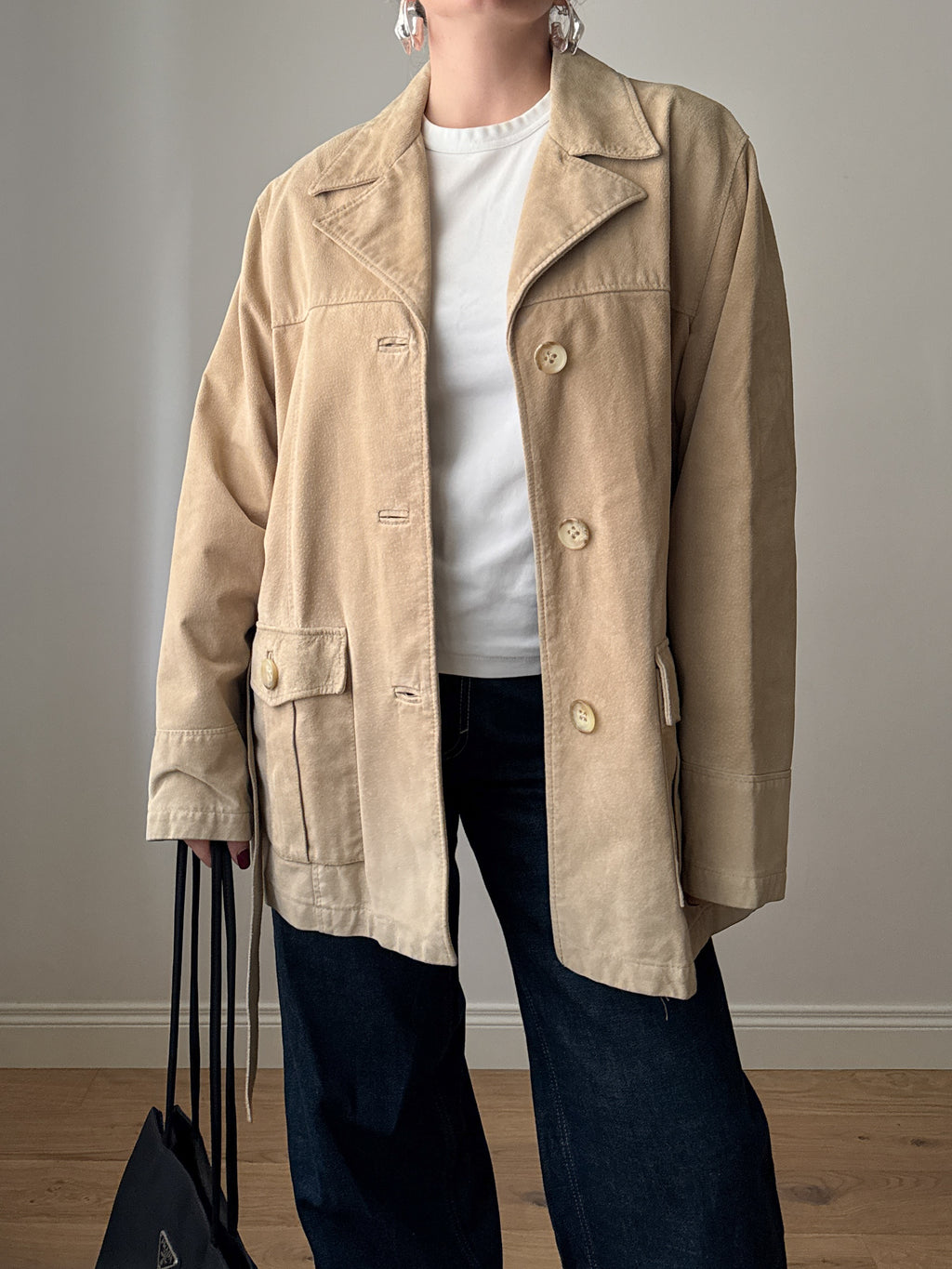 Giacca in pelle scamosciata beige