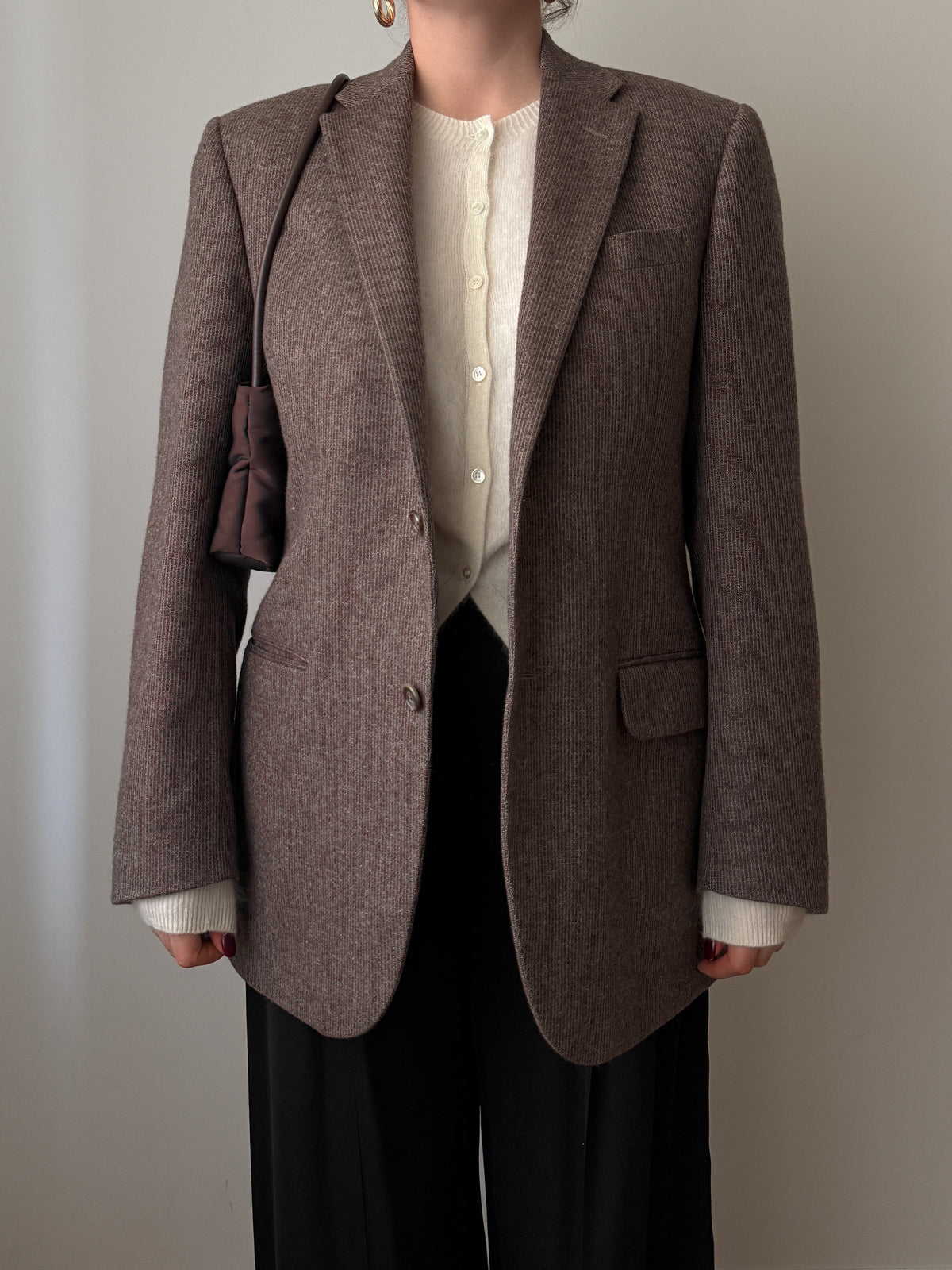 Blazer marrone in cashmere, lana e seta