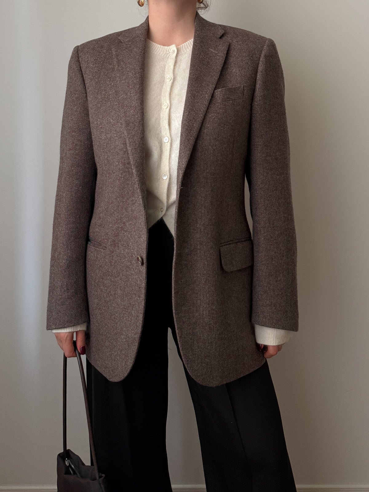 Blazer marrone in cashmere, lana e seta