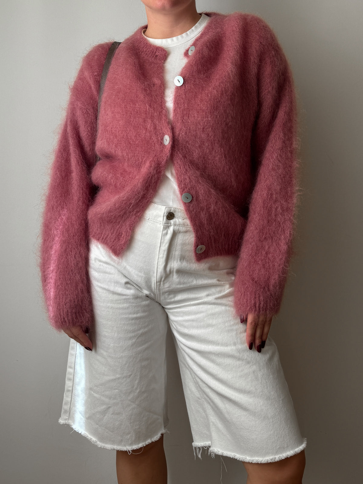 Cardigan in kid mohair - Dusty Rose