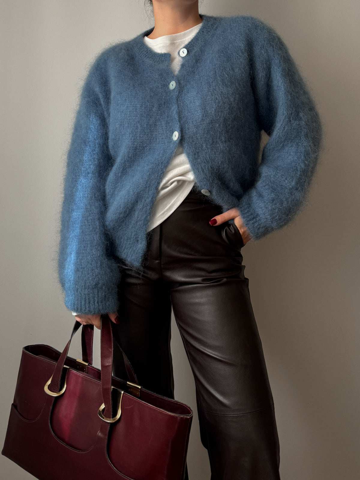 Cardigan in kid mohair - Denim
