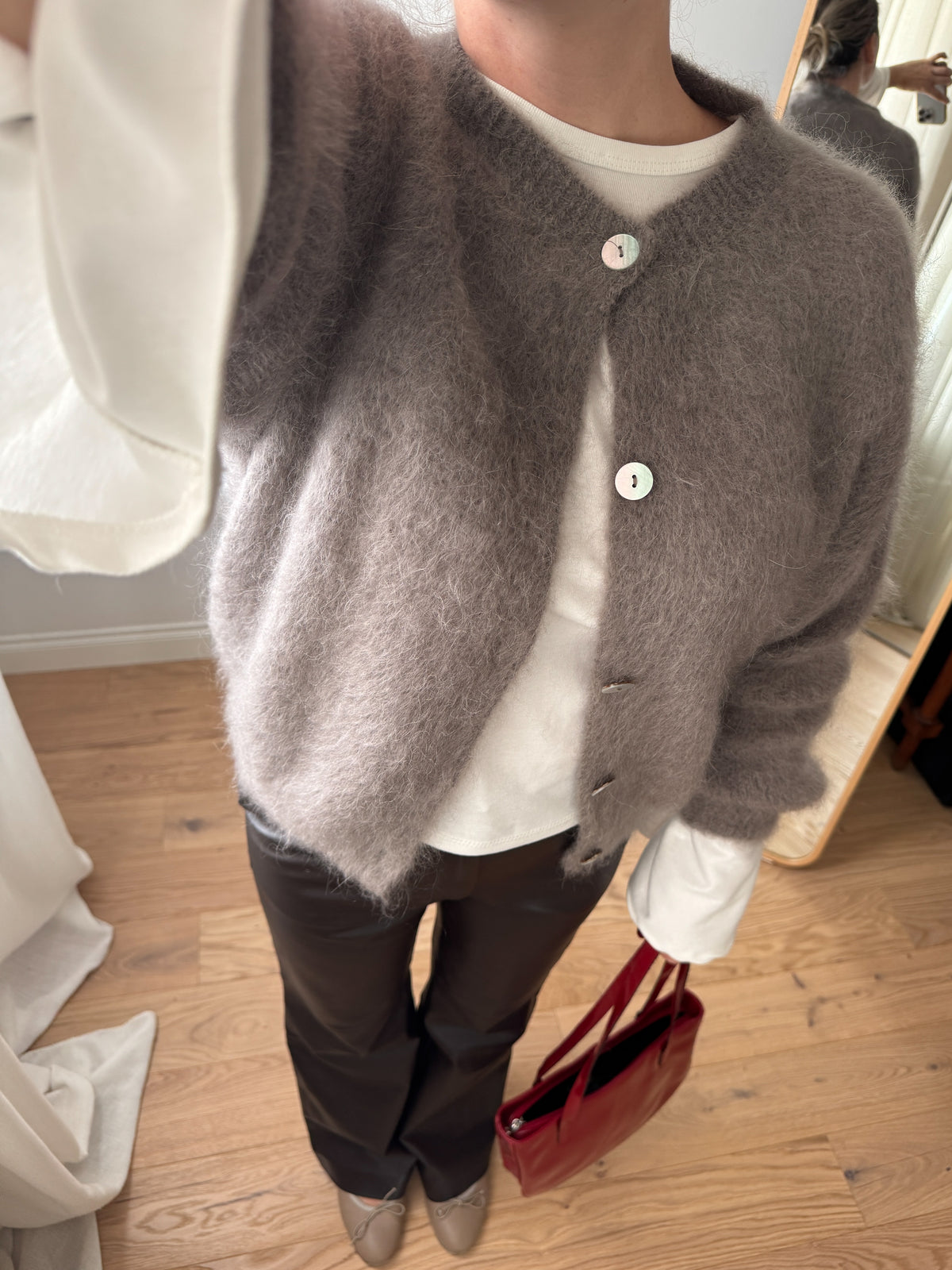 Cardigan in kid mohair - Taupe