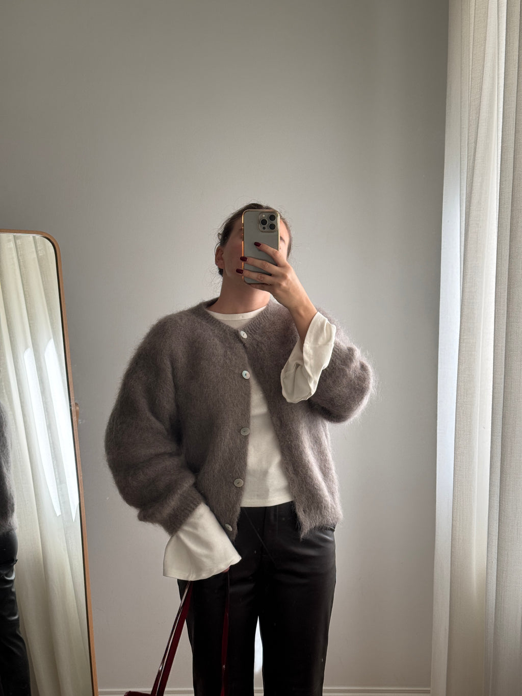 Cardigan in kid mohair - Taupe