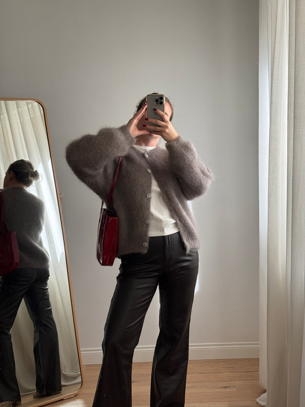 Cardigan in kid mohair - Taupe