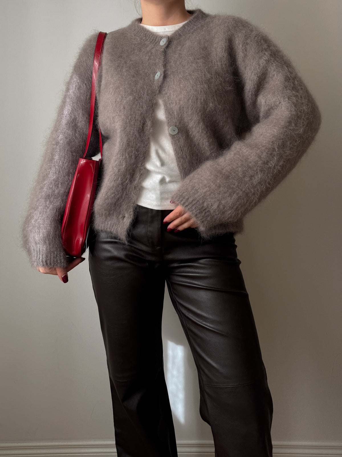 Cardigan in kid mohair - Taupe