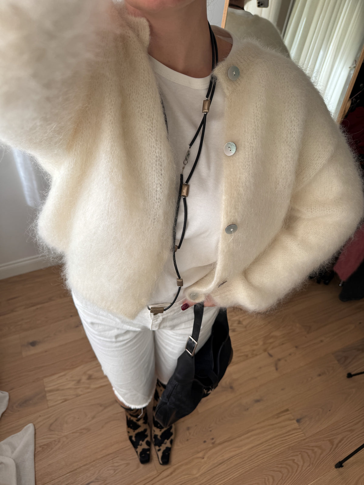Cardigan in kid mohair - Milk