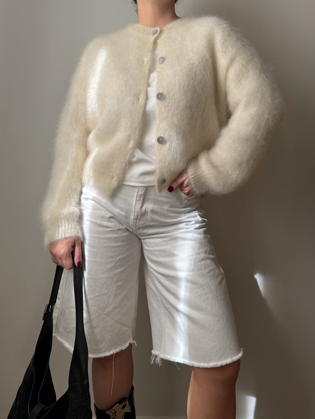 Cardigan in kid mohair - Milk
