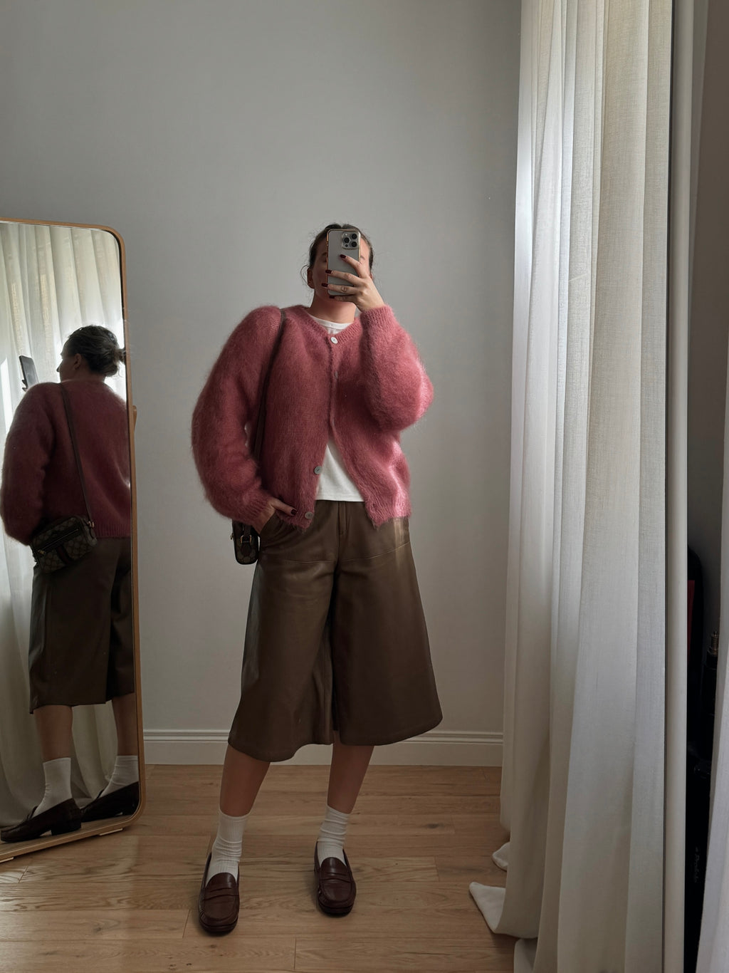 Cardigan in kid mohair - Dusty Rose