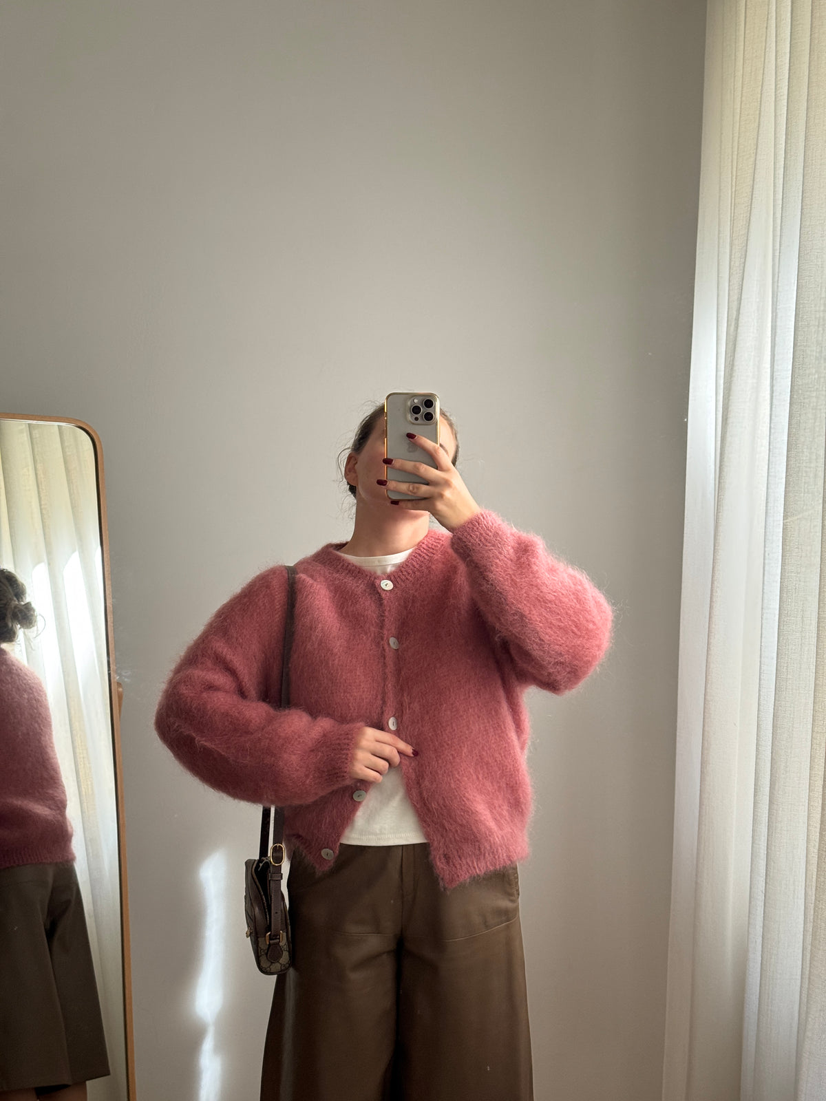 Cardigan in kid mohair - Dusty Rose