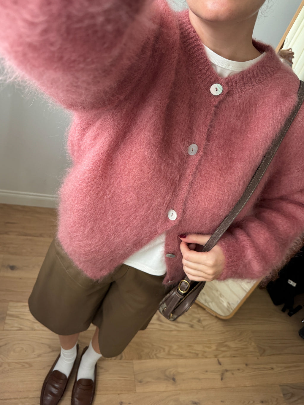 Cardigan in kid mohair - Dusty Rose