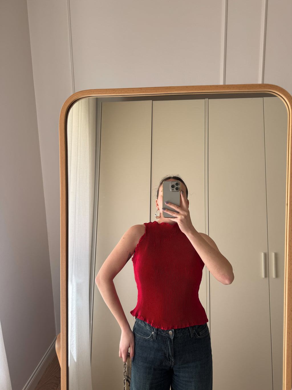 Top plissé rosso