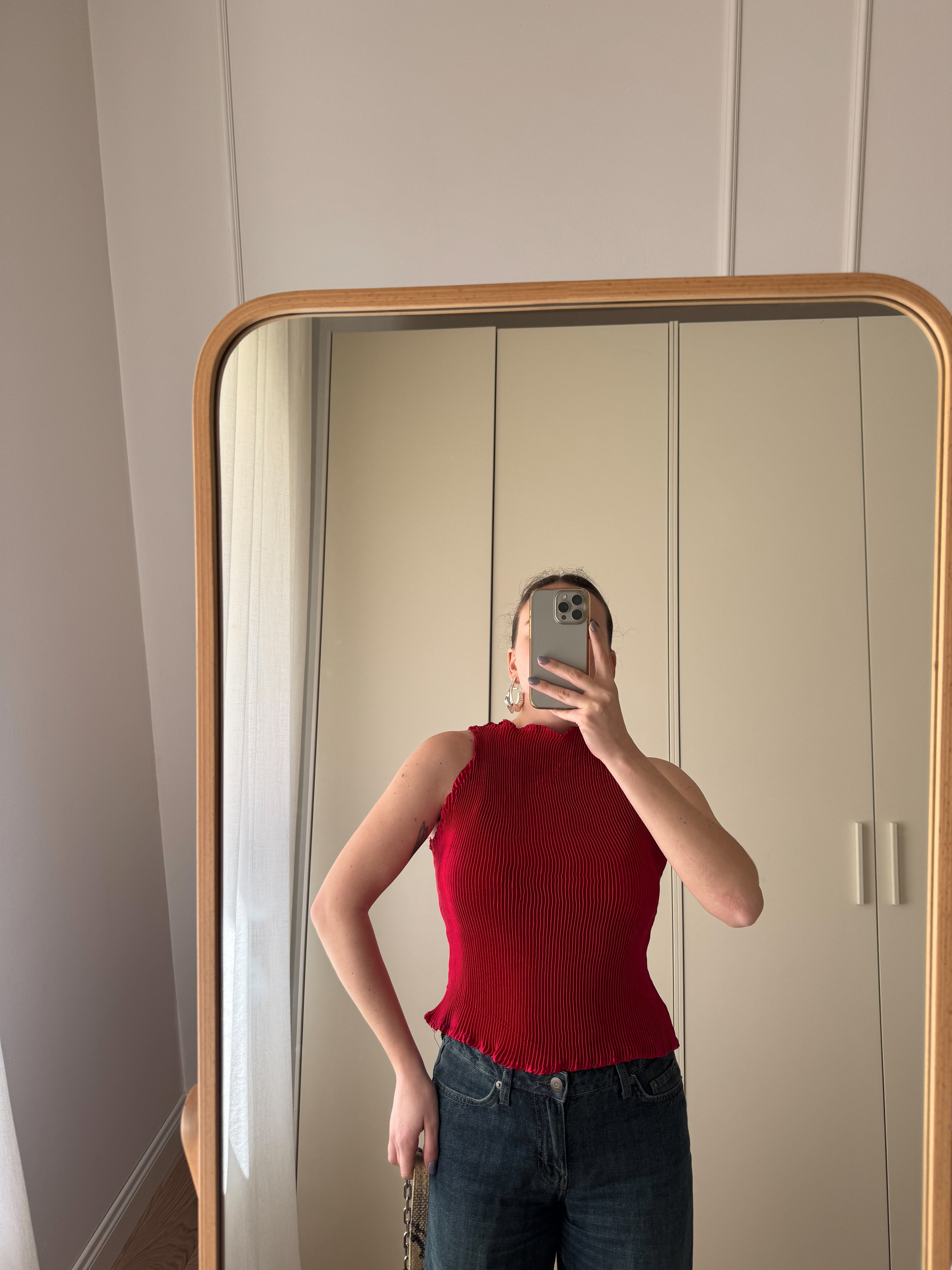 Top plissé rosso