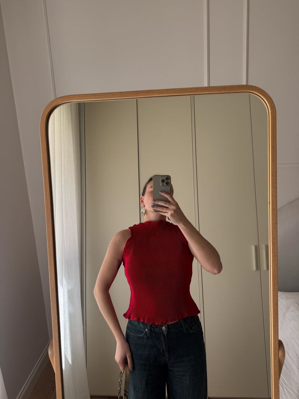 Top plissé rosso