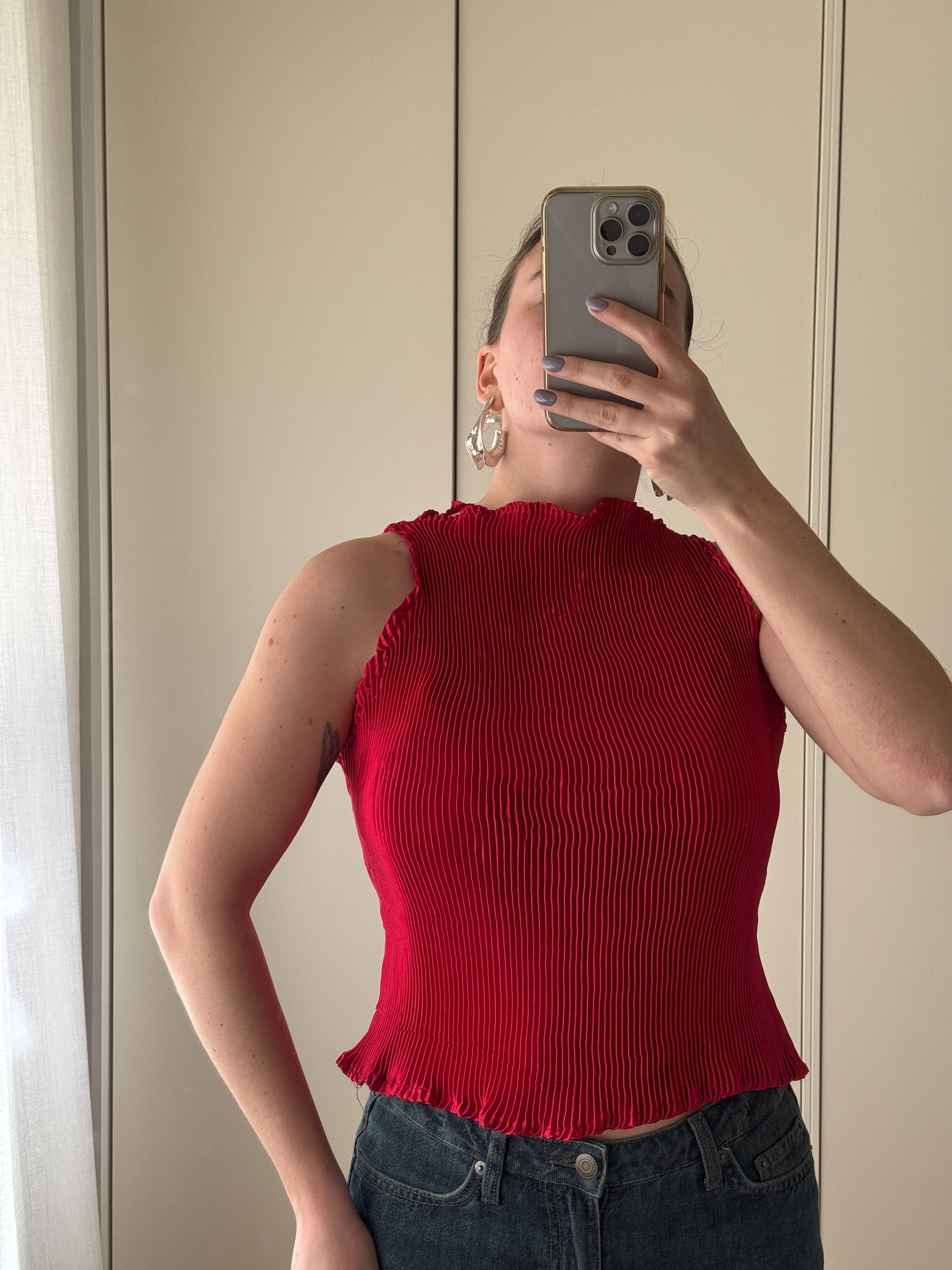 Top plissé rosso