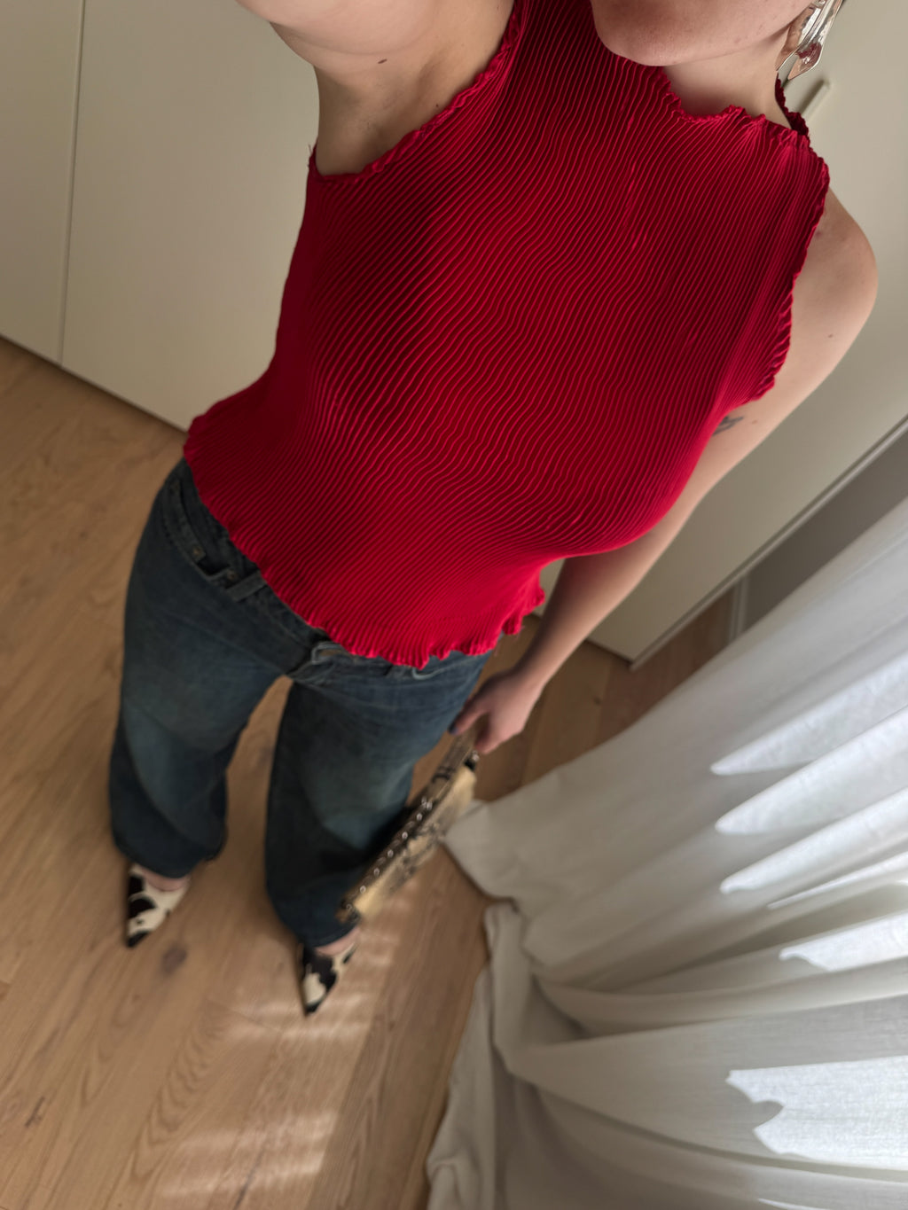 Top plissé rosso