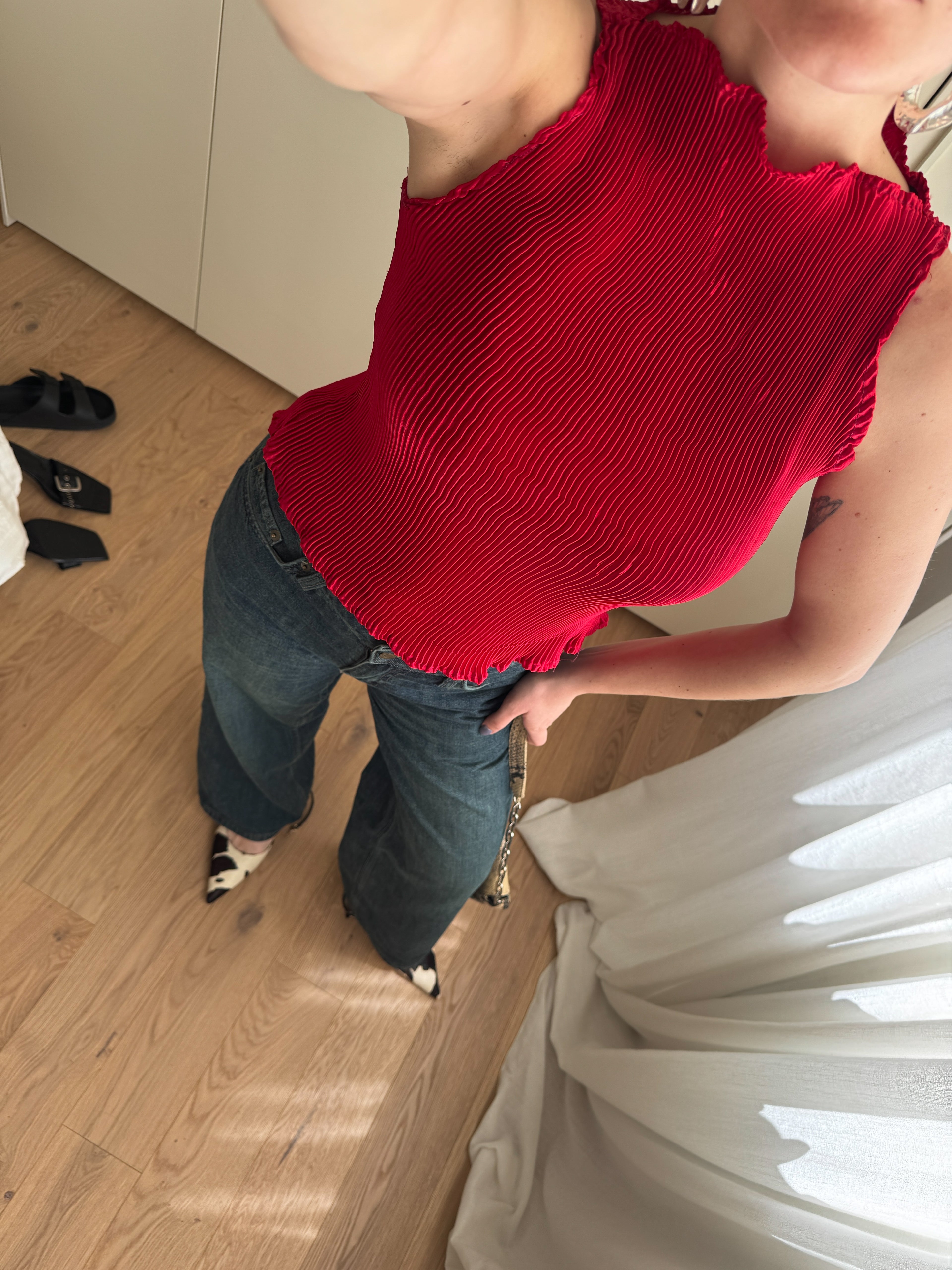 Top plissé rosso