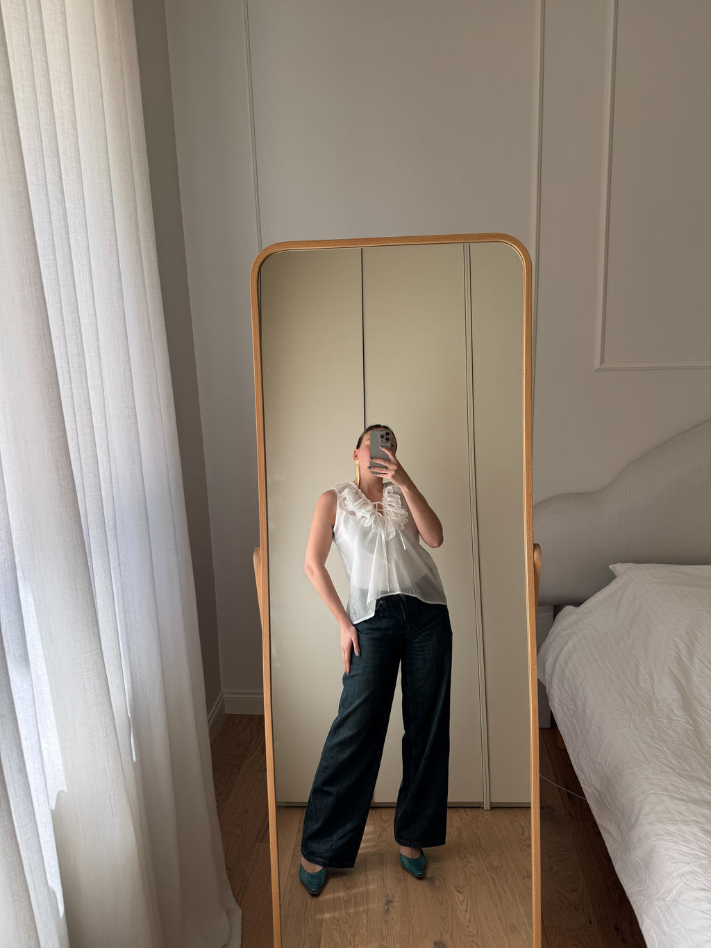 Top con rouches in cotone leggero