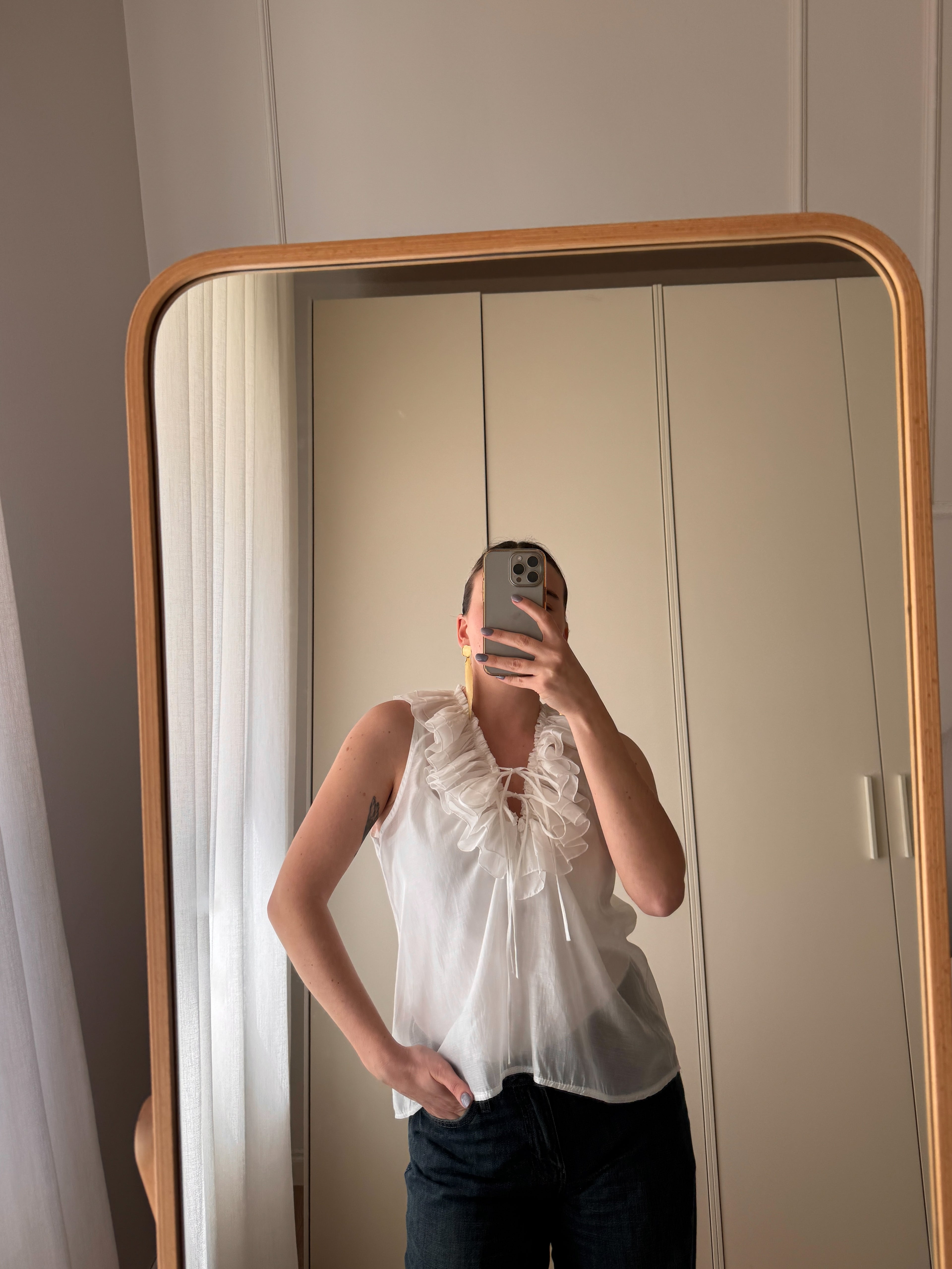Top con rouches in cotone leggero