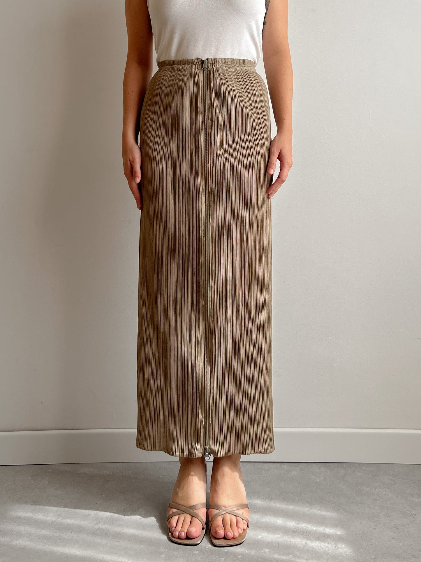 Issey Miyake Pleats Please beige skirt