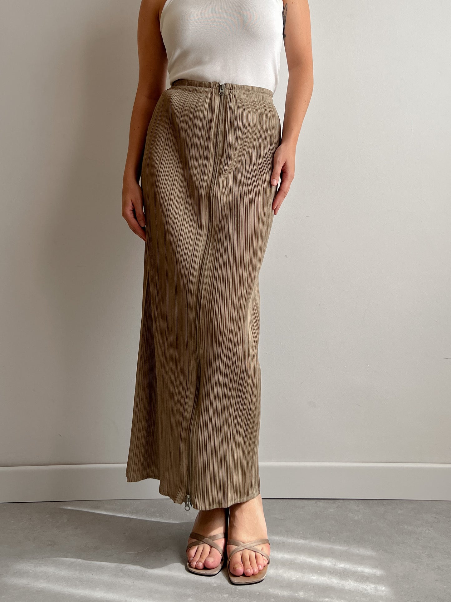 Issey Miyake Pleats Please beige skirt