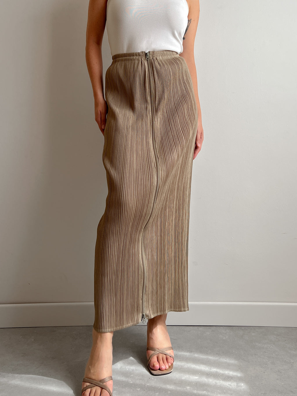 Issey Miyake Pleats Please beige skirt