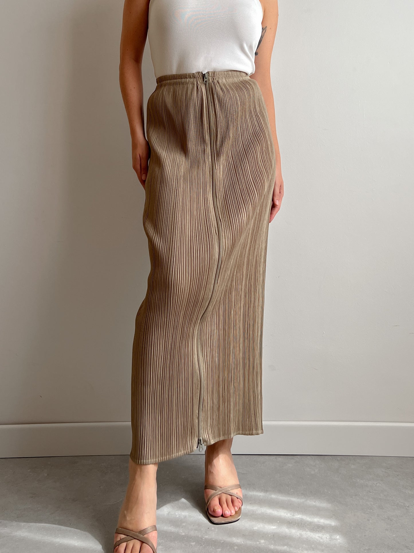 Issey Miyake Pleats Please beige skirt