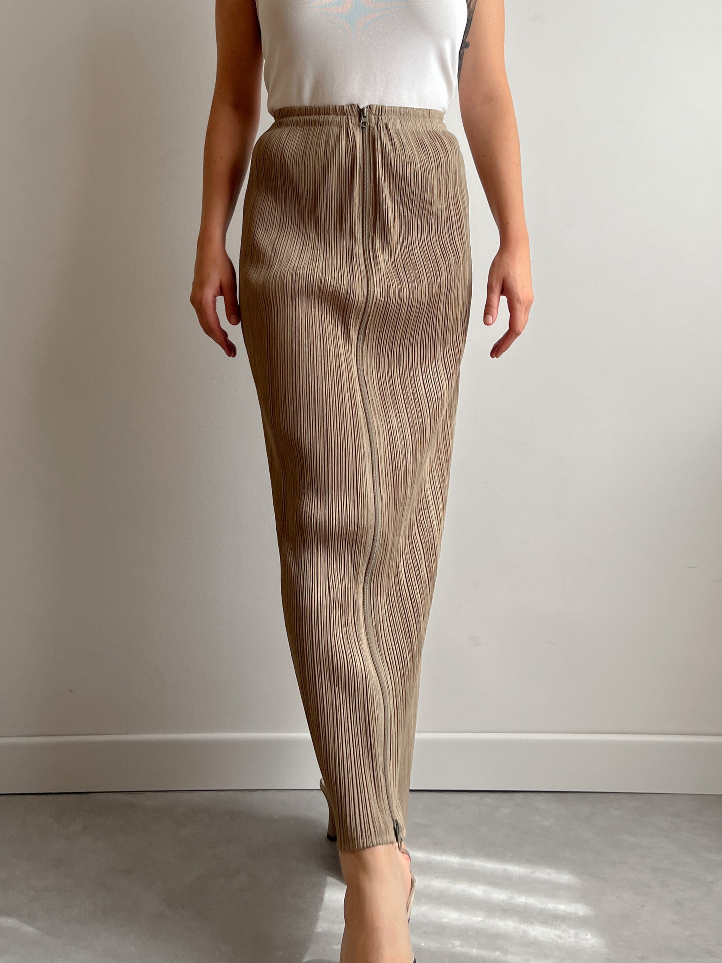 Issey Miyake Pleats Please beige skirt