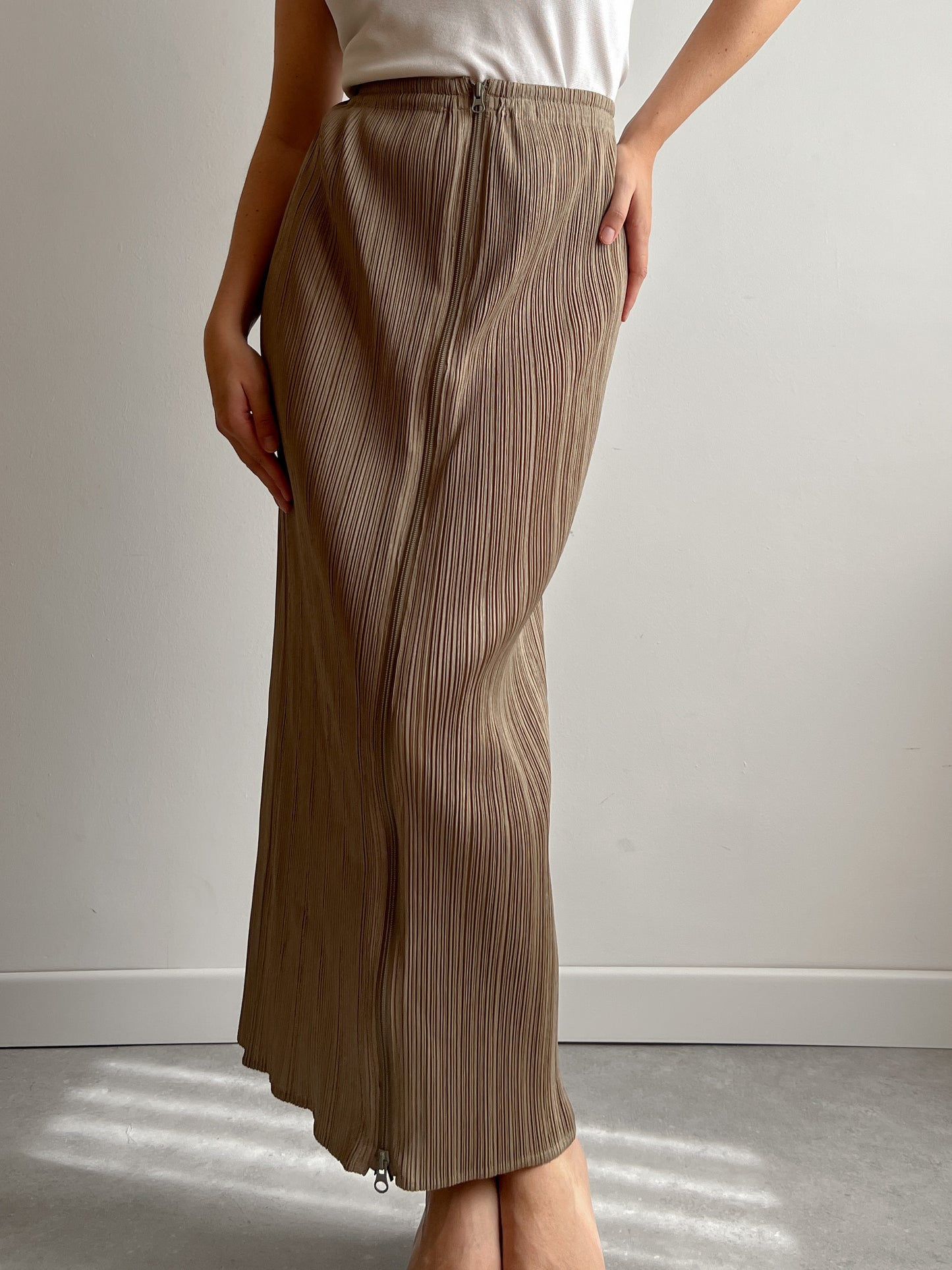 Issey Miyake Pleats Please beige skirt