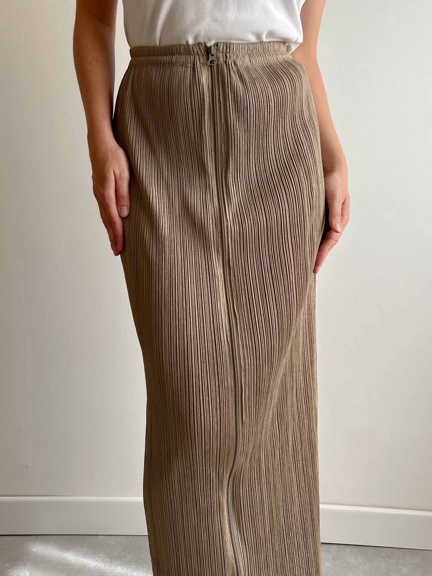 Issey Miyake Pleats Please beige skirt