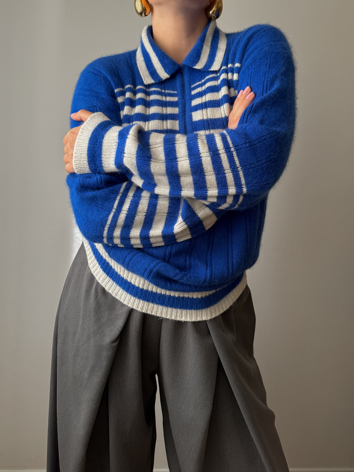 Maglione in angora a righe con zip