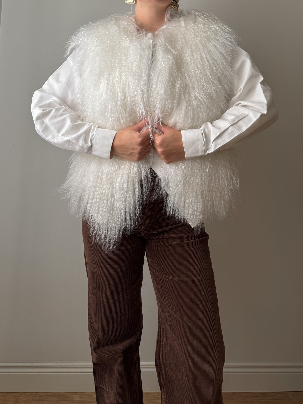 Gilet in pelliccia di mongolia bianco