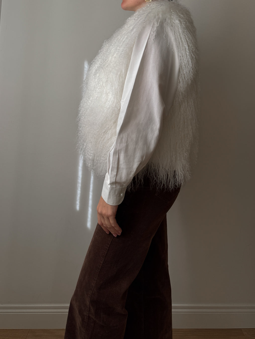 Gilet in pelliccia di mongolia bianco
