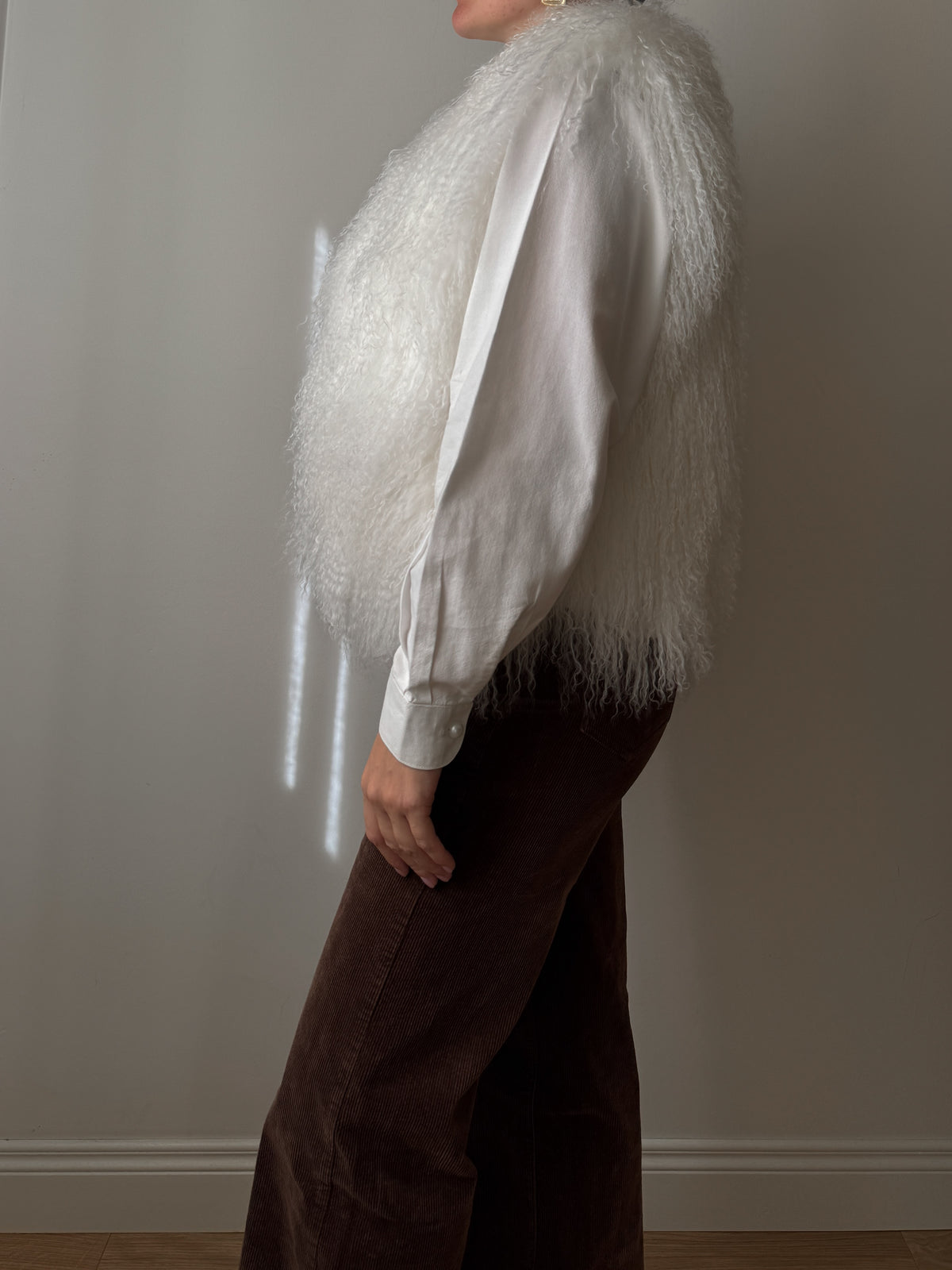 Gilet in pelliccia di mongolia bianco