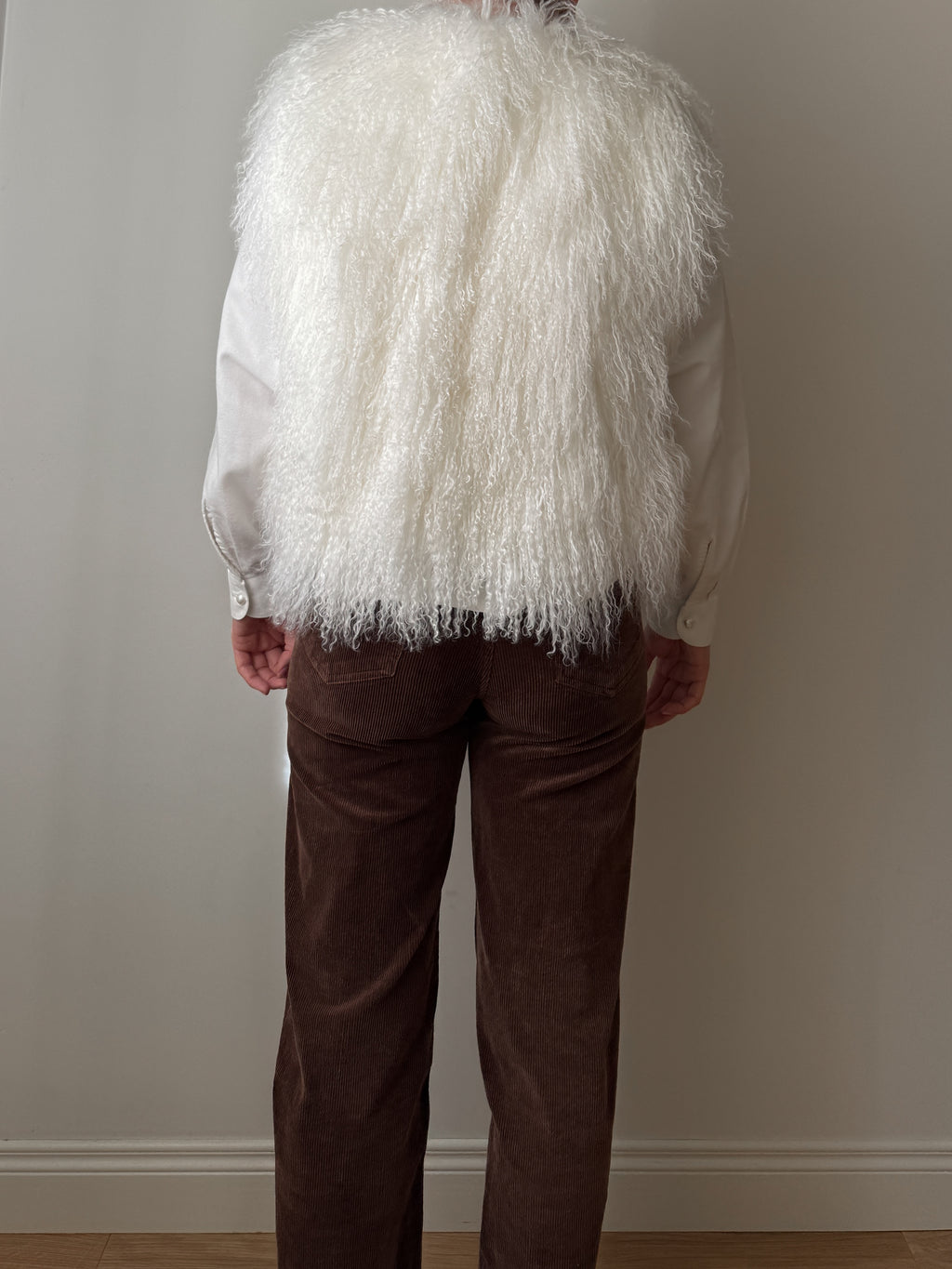 Gilet in pelliccia di mongolia bianco