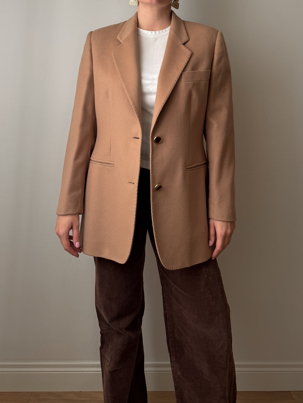 Blazer in lana e cashmere color cammello
